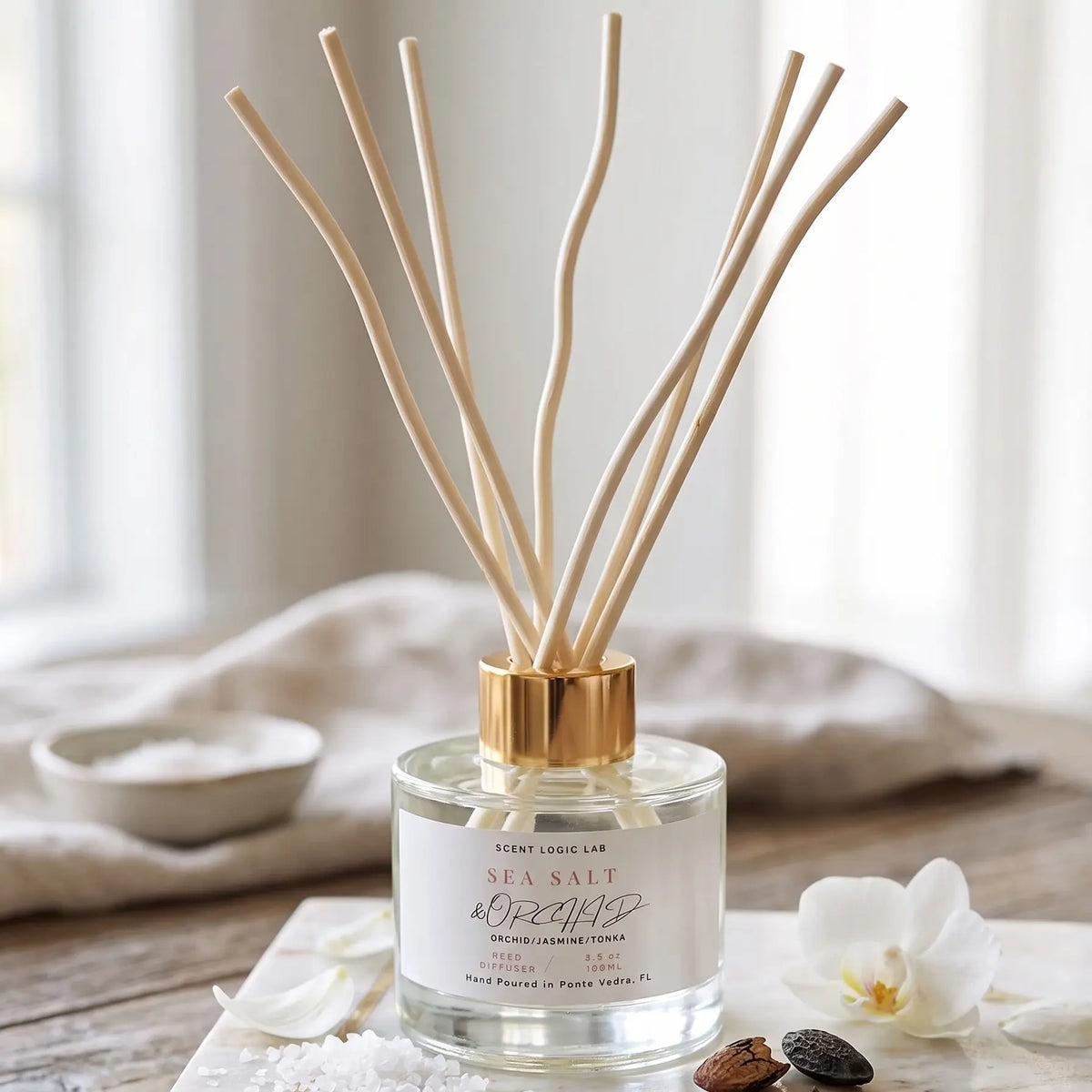 Sea Salt Orchid Reed Diffuser – 100ml & 200ml | Hand-Poured Home Fragrance for Home or Office - handmade home fragrance gift