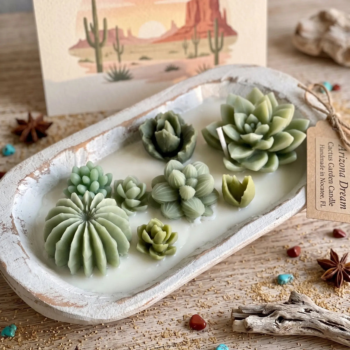 Arizona Dream Cactus Wooden Bowl Candle - handmade home fragrance gift