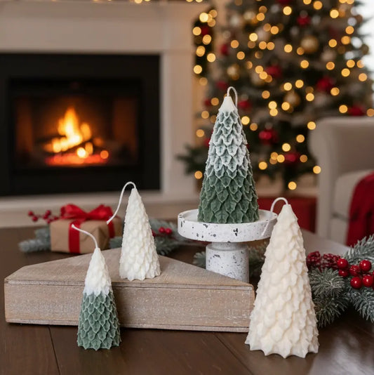 Christmas Pine Tree Candles | Festive Holiday Decor - handmade home fragrance gift
