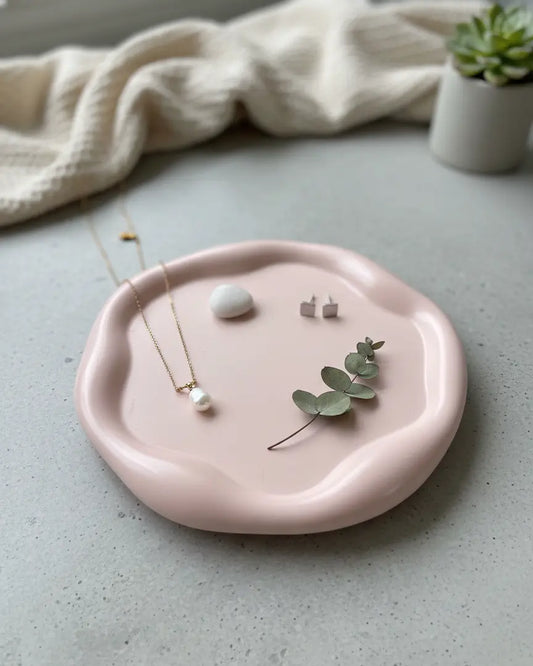 Jesmonite Jewelry Tray | Handcrafted Round Trinket Dish - Kind Gifts Co.