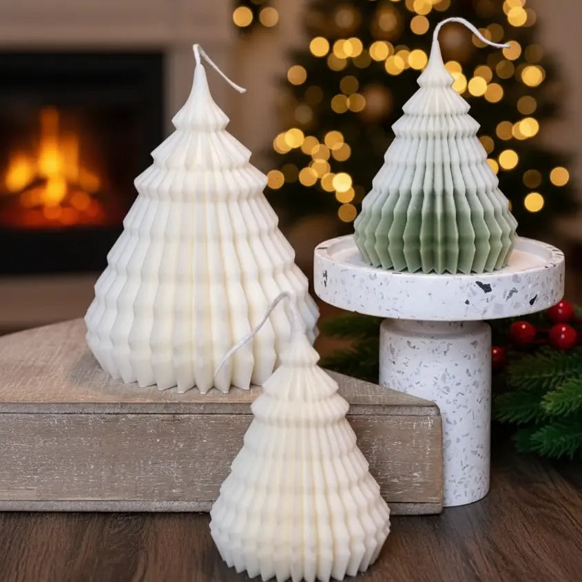 Origami Christmas Tree Candles for Festive Holiday Decor - handmade home fragrance gift