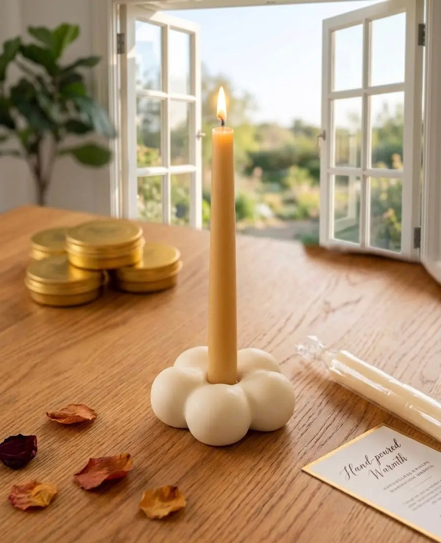 Floral Bubble Taper Candle Holder – Handcrafted Jesmonite - handmade home fragrance gift