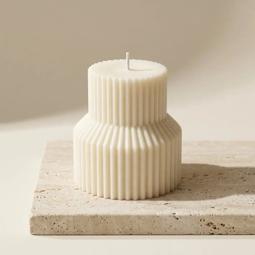 Ribbed Pedestal Handmade Pillar Candle - handmade home fragrance gift