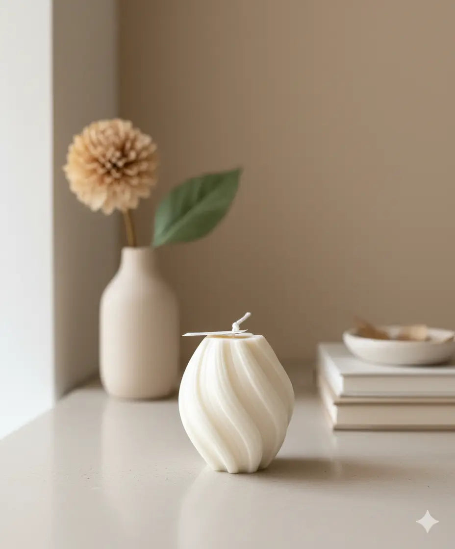 Ribbed Twirl Candle - Handcrafted Soy Wax Decorative Accent - handmade home fragrance gift