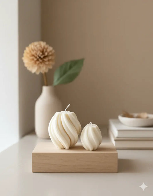 Ribbed Twirl Candle - Handcrafted Soy Wax Decorative Accent - handmade home fragrance gift