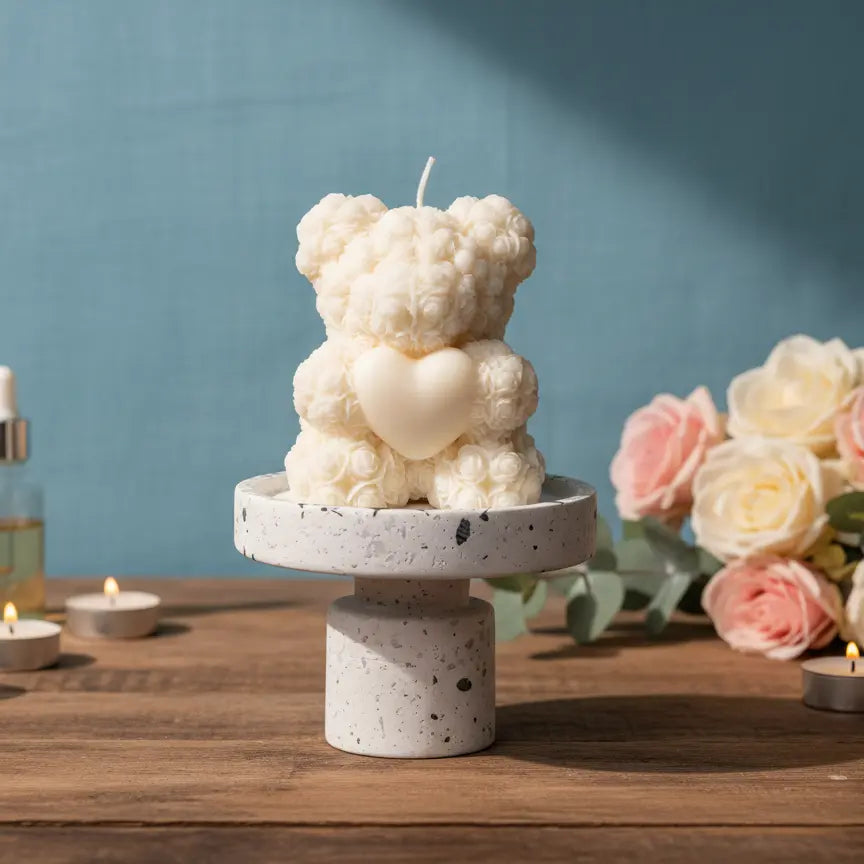 Rose Bear Gift Candle | Sculptural Soy Wax Gift - handmade home fragrance gift