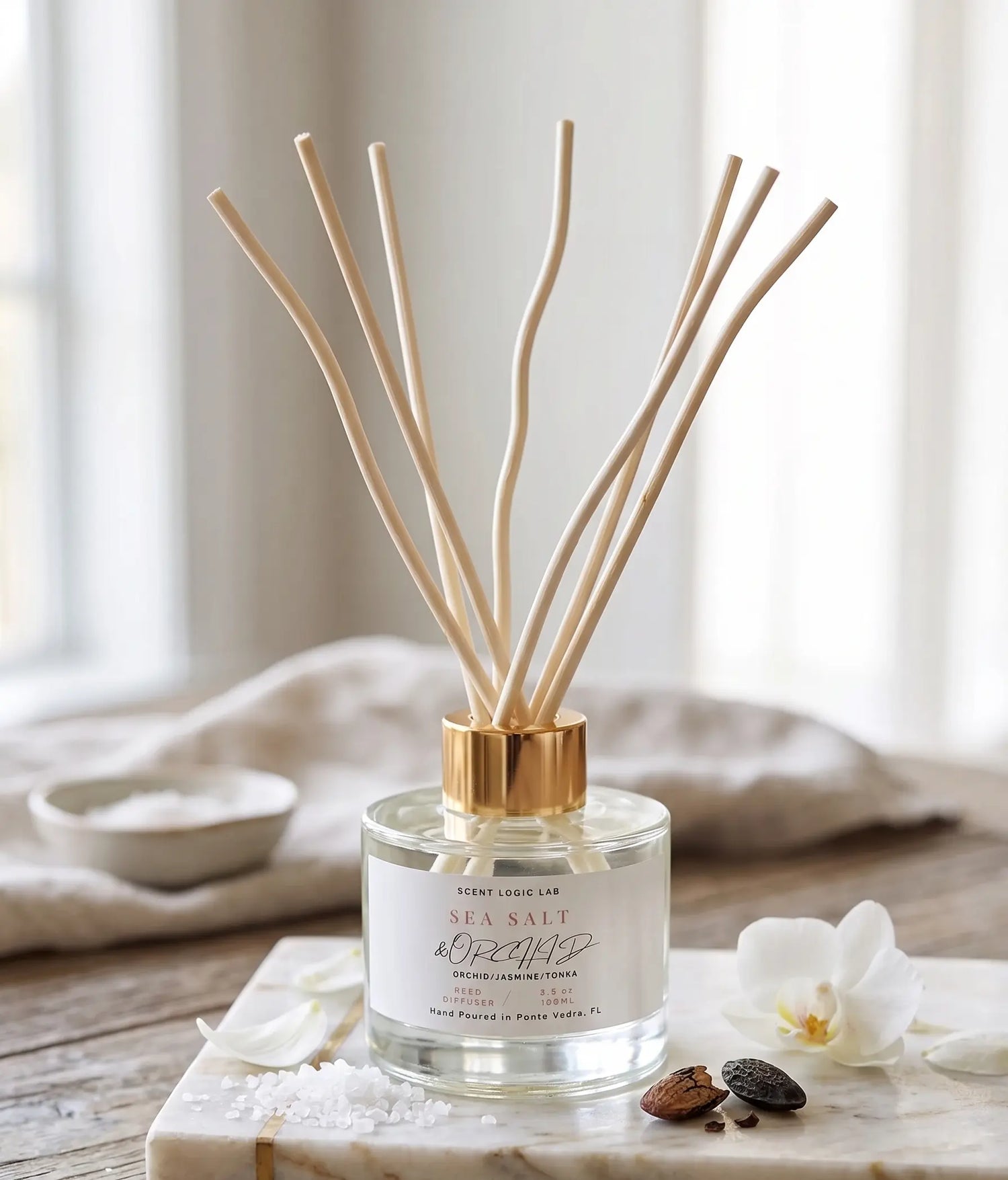 Sea Salt and Orchid Reed Diffuser – 100ml & 200ml | Hand-Poured Aroma for Home or Office