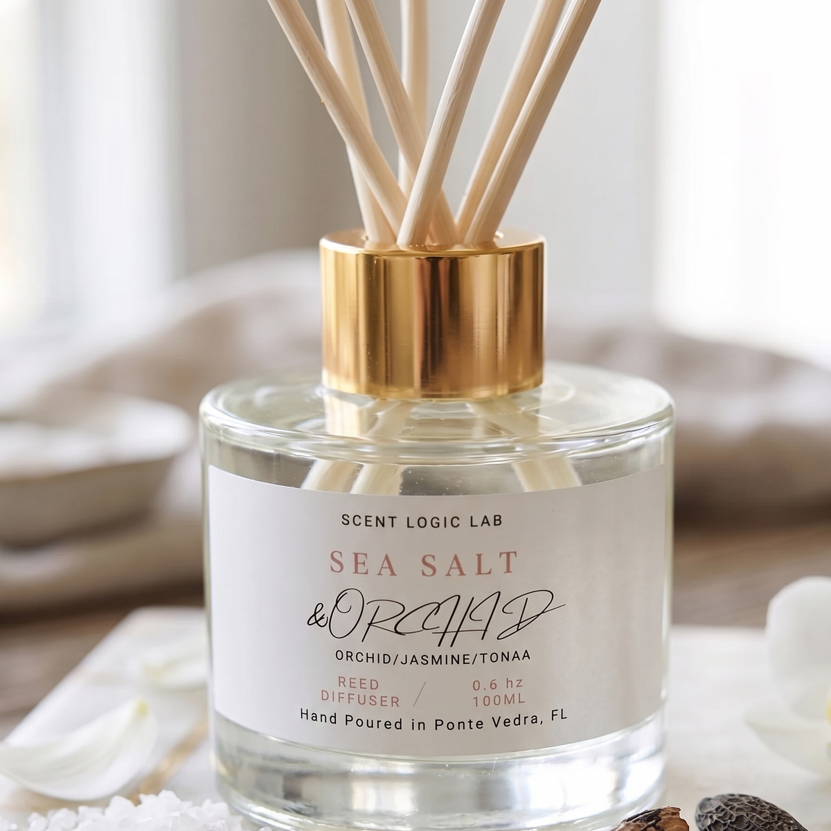 Sea Salt and Orchid Reed Diffuser – 100ml & 200ml | Hand-Poured Aroma for Home or Office - handmade home fragrance gift