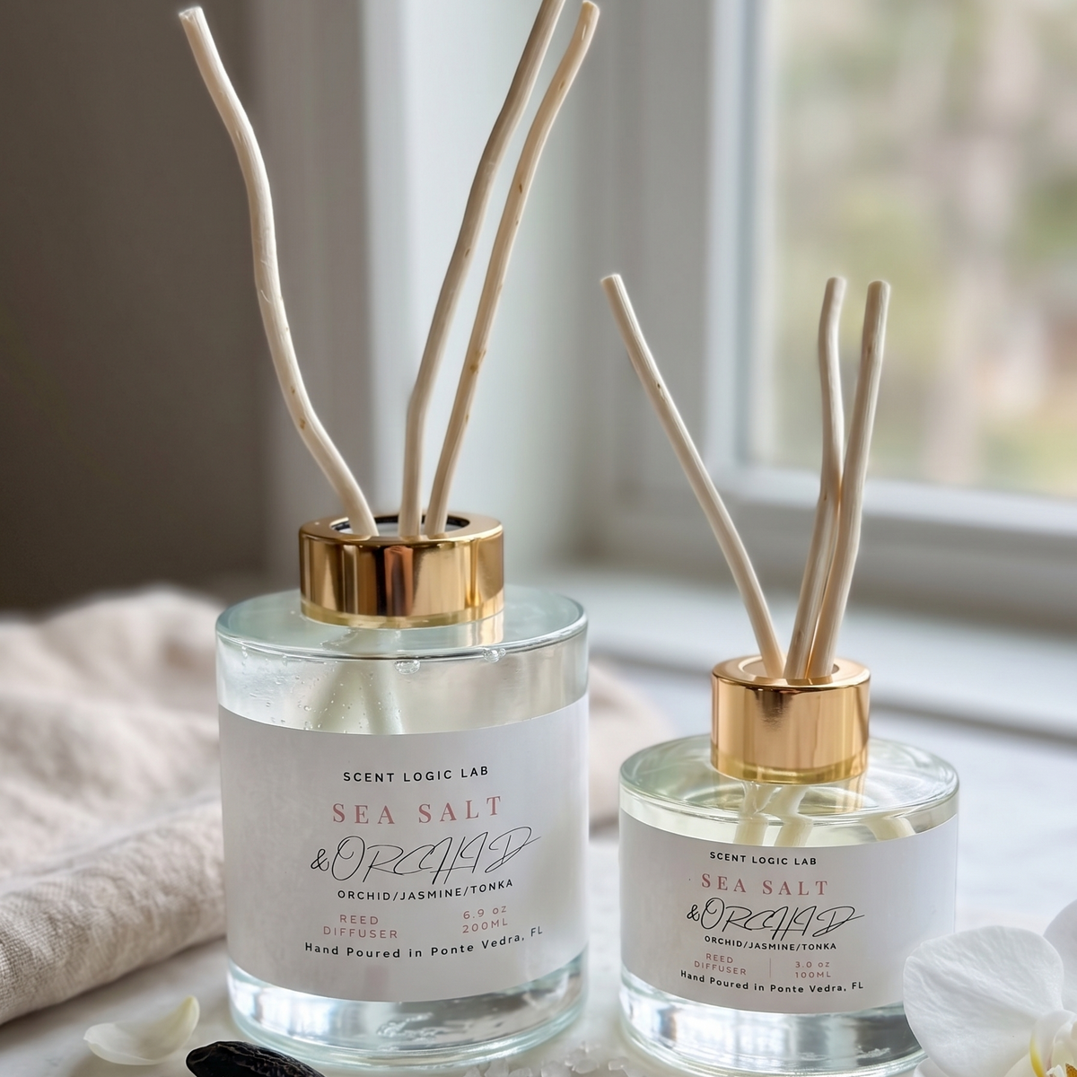 Sea Salt and Orchid Reed Diffuser – 100ml & 200ml | Hand-Poured Aroma for Home or Office - handmade home fragrance gift