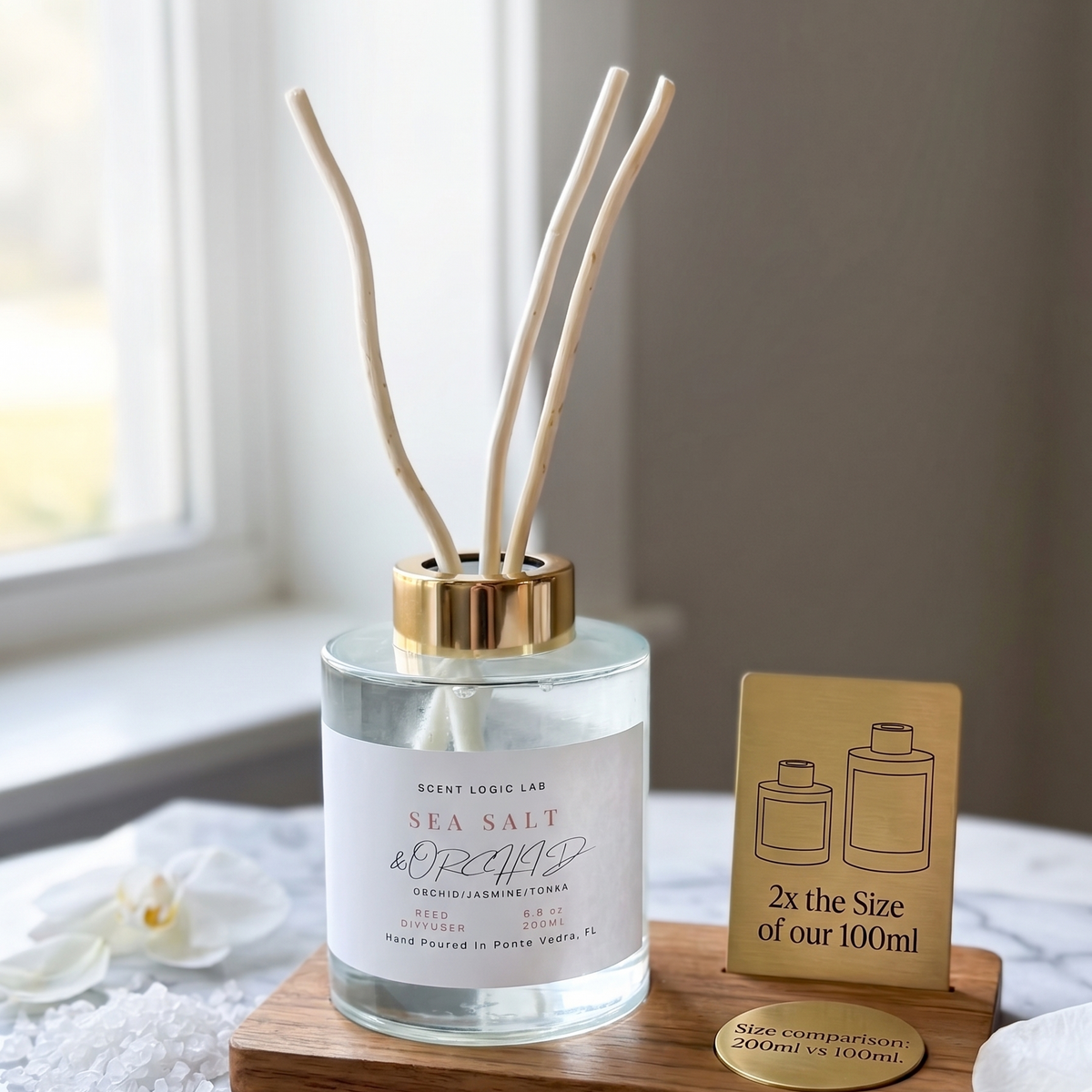 Sea Salt and Orchid Reed Diffuser – 100ml & 200ml | Hand-Poured Aroma for Home or Office - handmade home fragrance gift