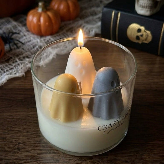 Ghost Trio Halloween Candle | Handmade Soy Wax Candle in Glass Tumbler - handmade home fragrance gift