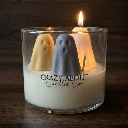 Ghost Trio Halloween Candle | Handmade Soy Wax Candle in Glass Tumbler - handmade home fragrance gift