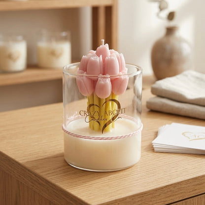 Pink Tulip Candle | Floral Sensation Decorative Candle - handmade home fragrance gift