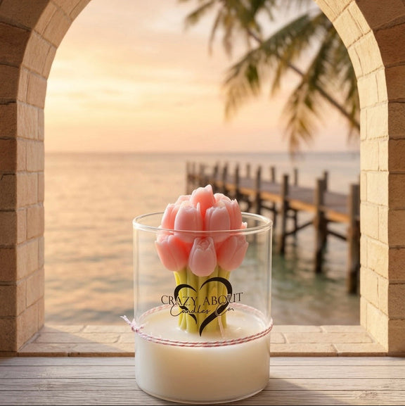 Pink Tulip Candle | Floral Sensation Decorative Candle - handmade home fragrance gift