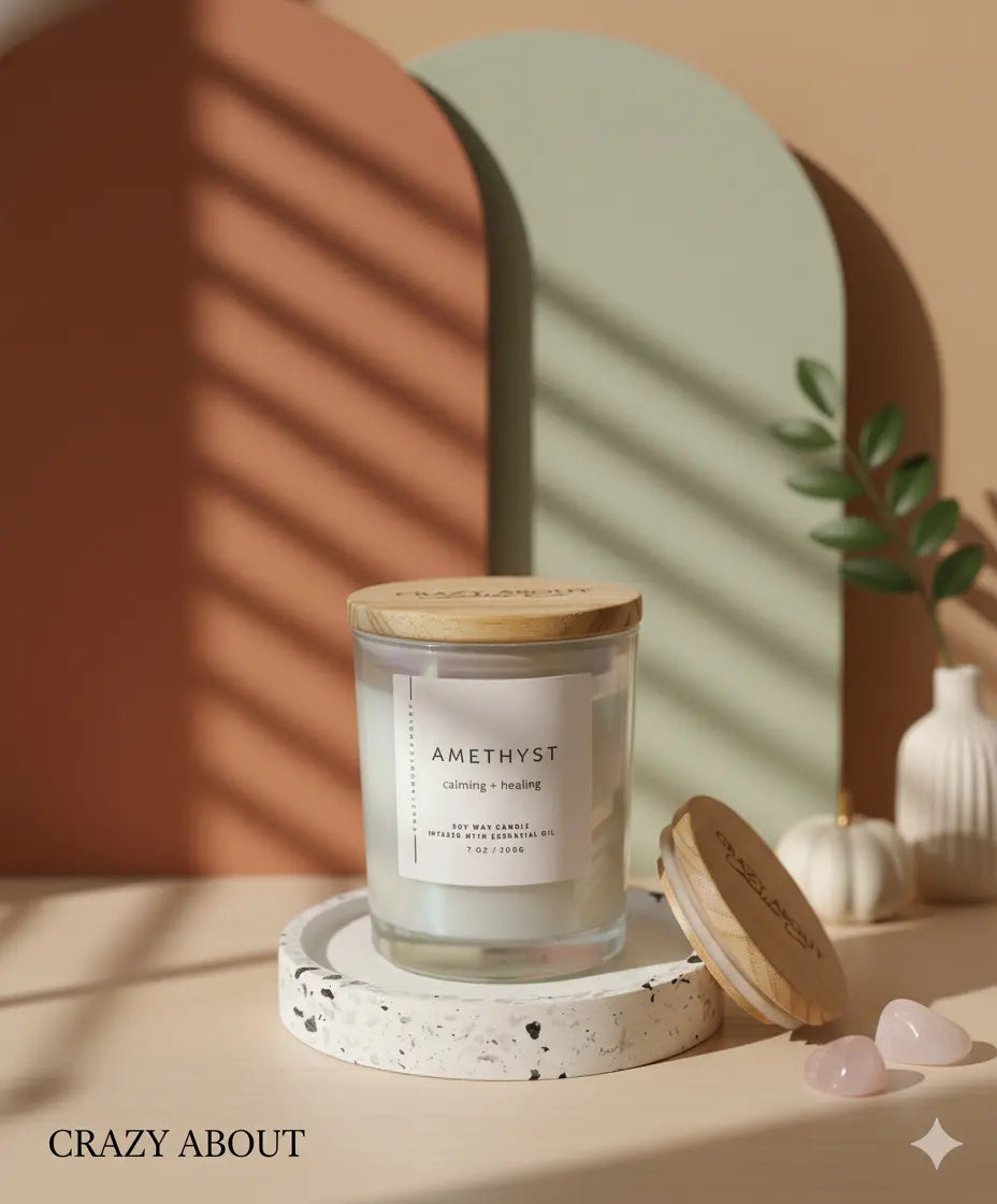 Energy Crystal Candle — Natural Soy Wax, Aromatherapy & Healing Crystals - handmade home fragrance gift