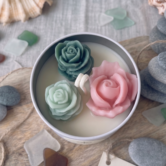 Cactus Jar Candle — Blush & Teal Rosette Garden | Soy Wax, Handmade in USA - handmade home fragrance gift