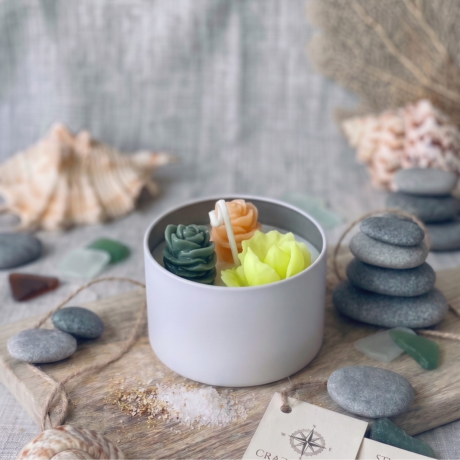 Cactus Jar Candle — Peach & Yellow Rosette Garden | Soy Wax, Handmade in USA - handmade home fragrance gift