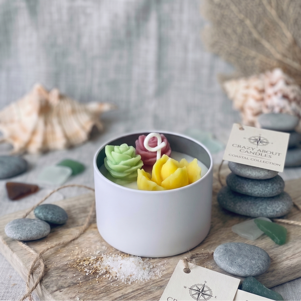 Cactus Jar Candle — Tricolor Rosette Garden | Soy Wax, Handmade in USA - handmade home fragrance gift