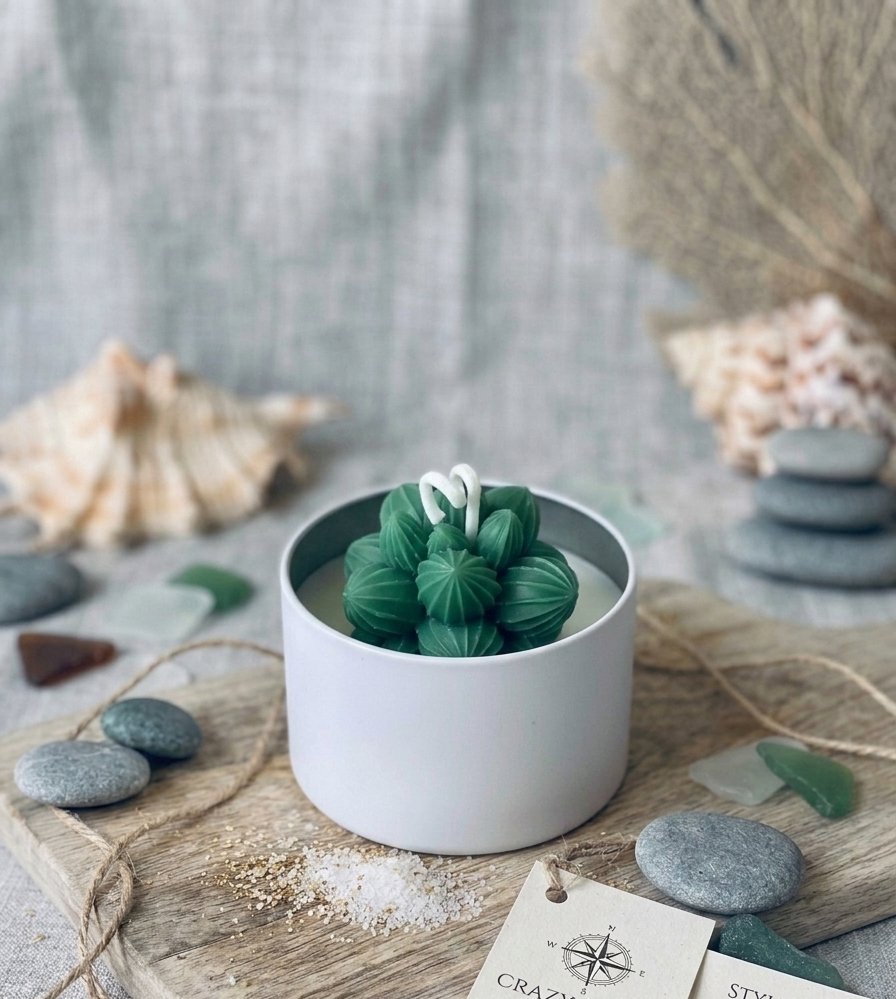 Cactus Jar Candle — Emerald Leaf Succulent | Soy Wax, Handmade in USA