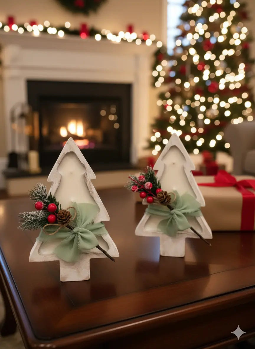 Christmas Tree Candle | Wood Bowl - handmade home fragrance gift