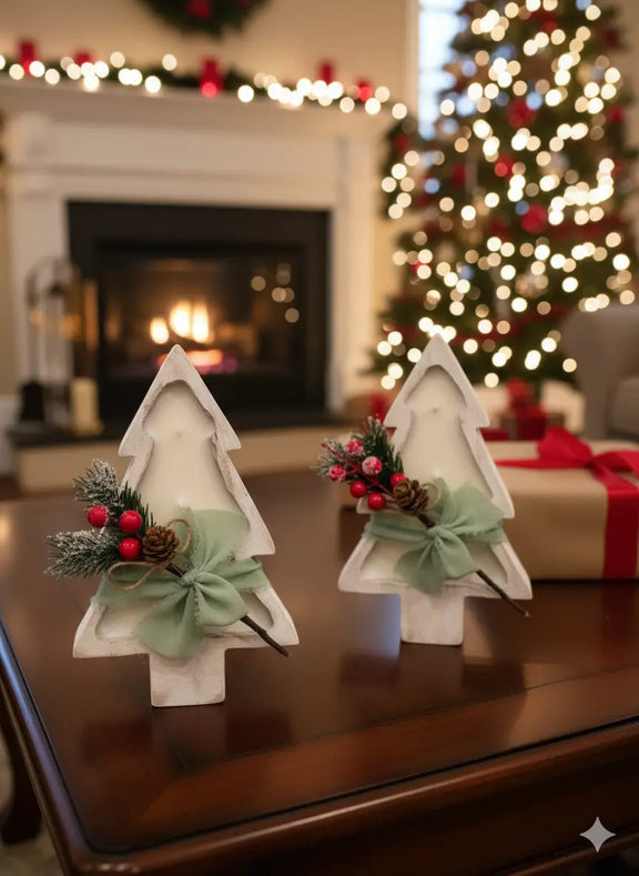 Christmas Tree Candle | Wood Bowl - handmade home fragrance gift