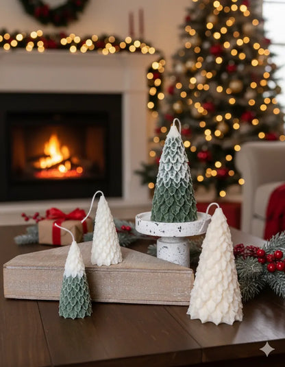 Christmas Pine Tree Candles | Festive Holiday Decor - handmade home fragrance gift