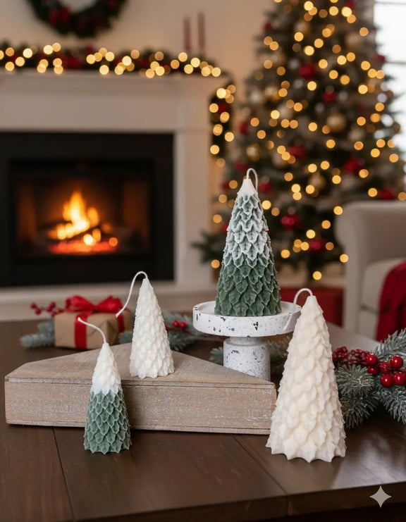 Christmas Pine Tree Candles | Festive Holiday Decor - handmade home fragrance gift