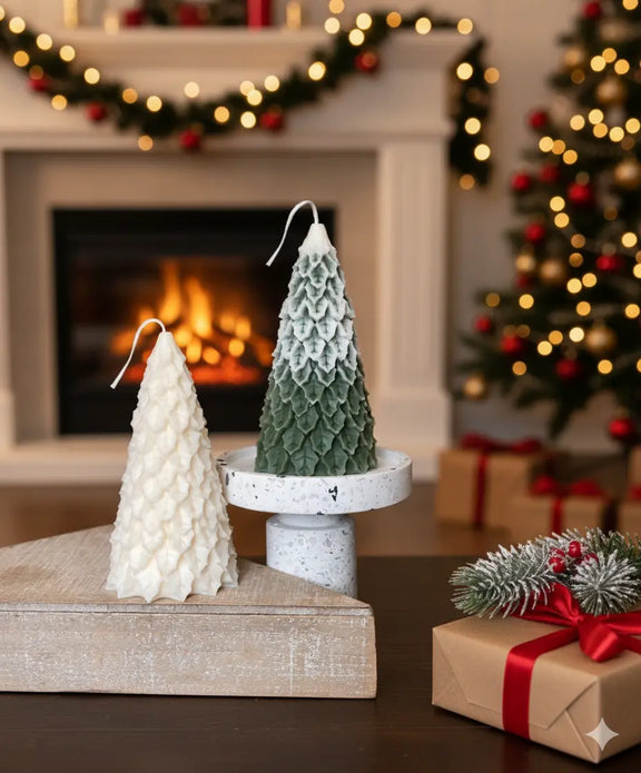 Christmas Pine Tree Candles | Festive Holiday Decor - handmade home fragrance gift