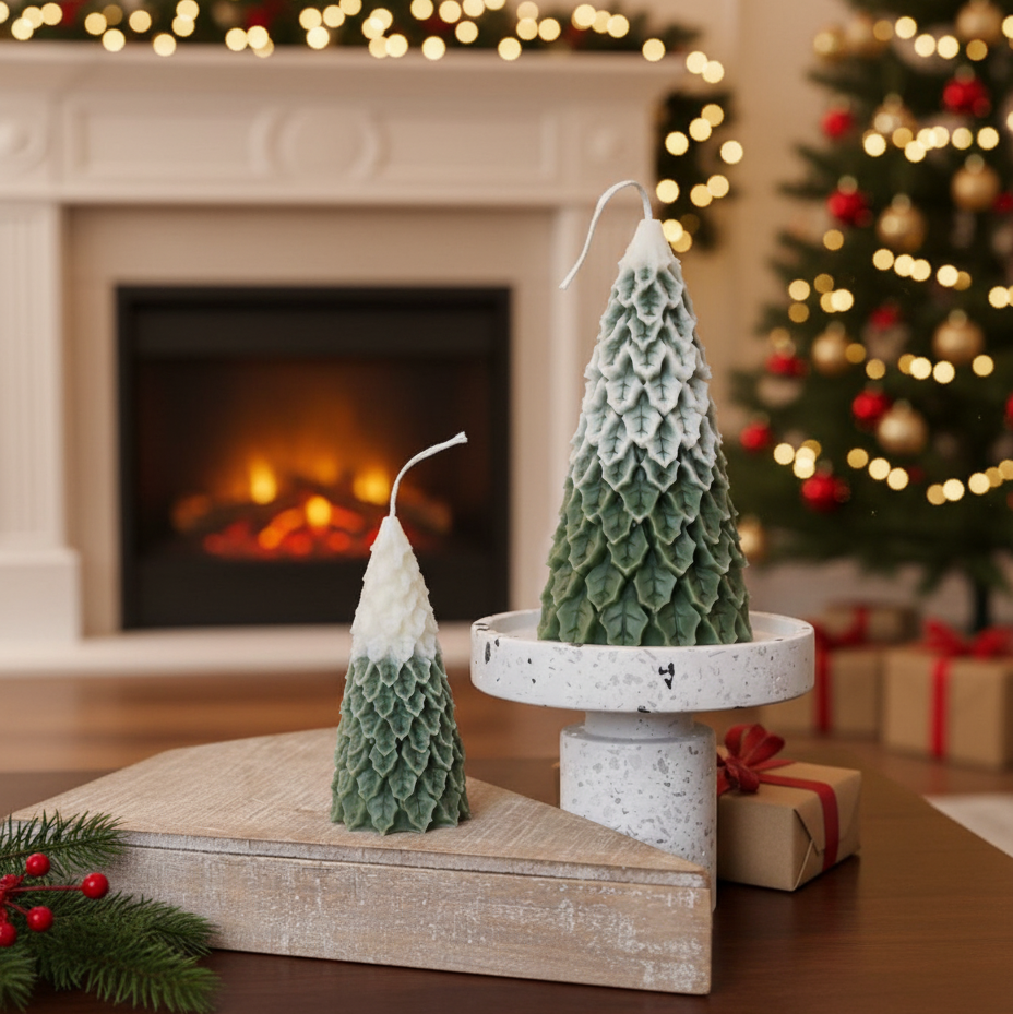Christmas Pine Tree Candles | Festive Holiday Decor - handmade home fragrance gift