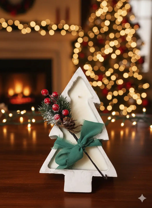 Christmas Tree Candle | Wood Bowl - handmade home fragrance gift