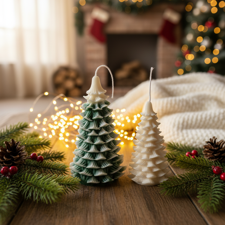 Handmade Christmas Tree Candles - handmade home fragrance gift