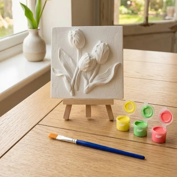 Paint-Your-Own Jesmonite Tulip Relief Plaque Kit - handmade home fragrance gift