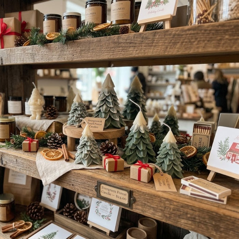 Evergreen Forest Christmas Snowcapped Tree Candle