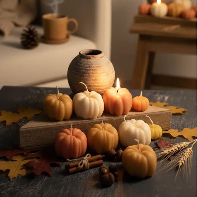 Thanksgiving Candle Gift | Autumn Pumpkin Candle, Hand-Poured Soy Wax - handmade home fragrance gift