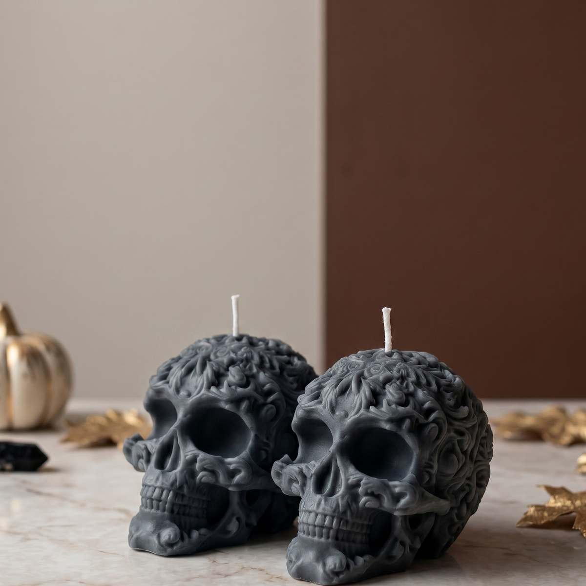 Floral Skull Candle | Gothic Soy Wax - handmade home fragrance gift