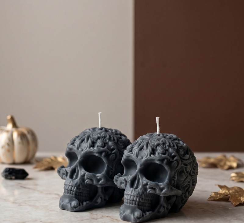 Floral Skull Candle | Gothic Soy Wax - handmade home fragrance gift