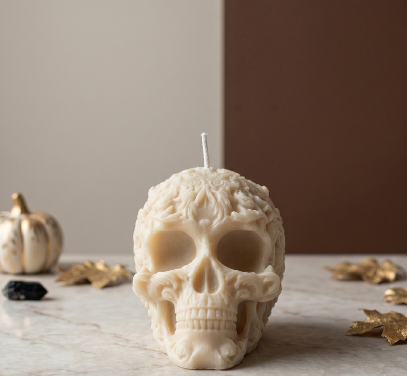 Floral Skull Candle | Gothic Soy Wax - handmade home fragrance gift