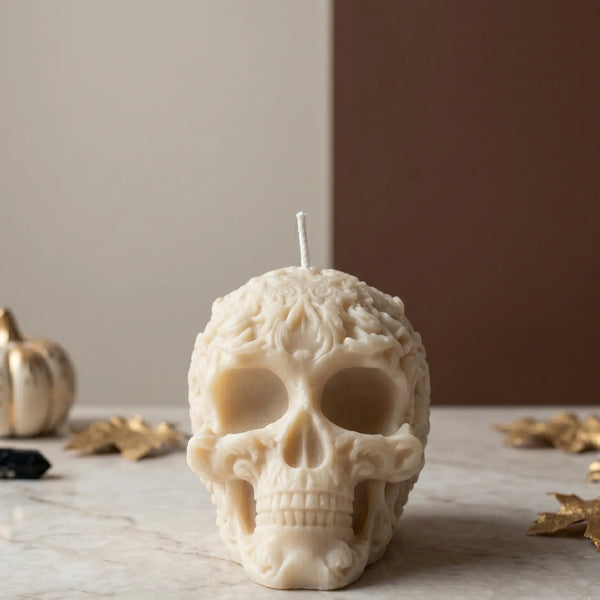 Floral Skull Candle | Gothic Soy Wax - handmade home fragrance gift