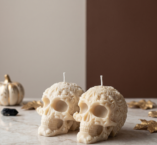 Floral Skull Candle | Gothic Soy Wax - handmade home fragrance gift
