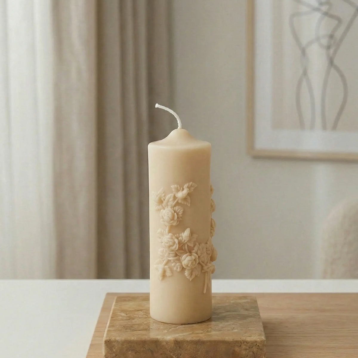 Floral Pillar Scented Candle | Handmade Home Decor
