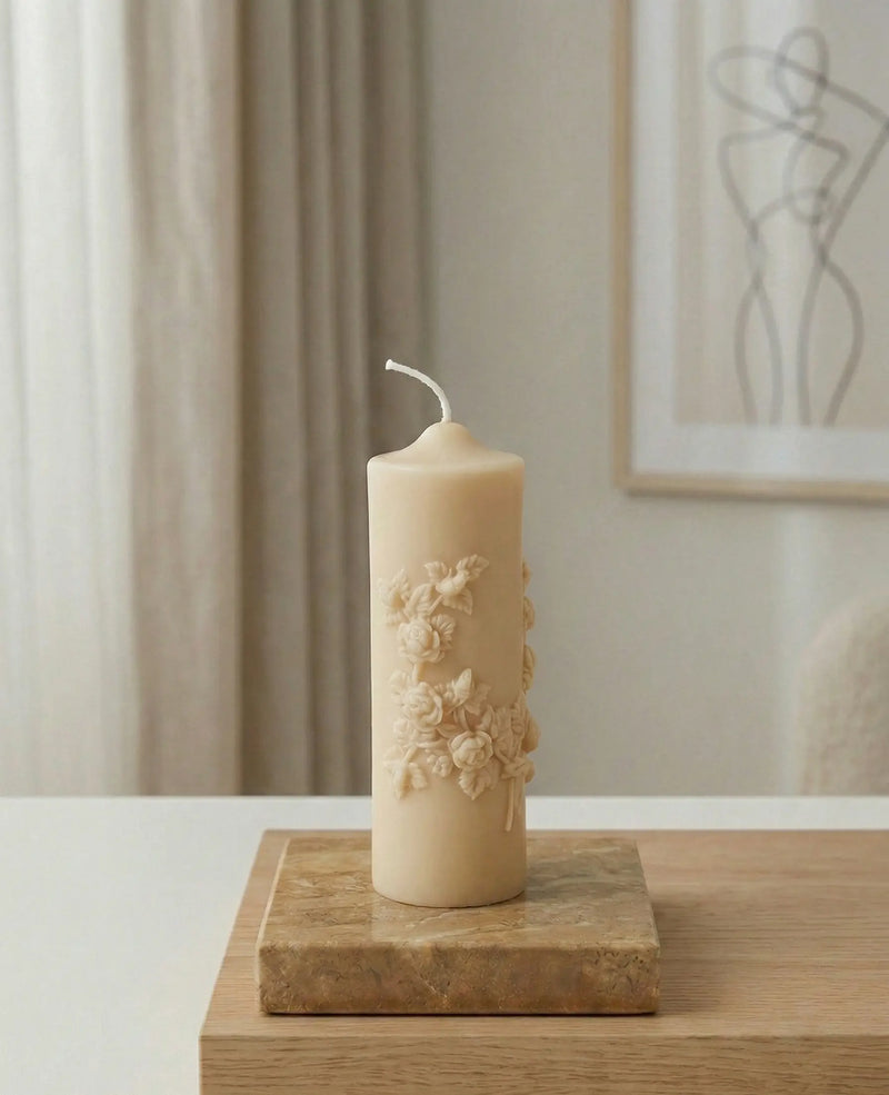 Floral Pillar Scented Candle | Handmade Home Decor