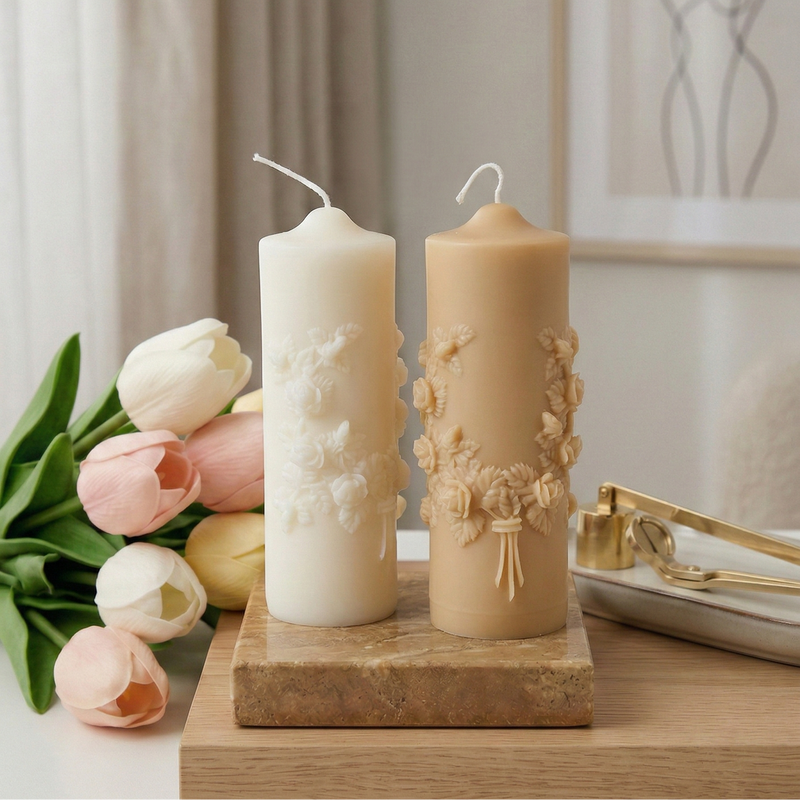 Floral Pillar Scented Candle | Handmade Home Decor - handmade home fragrance gift