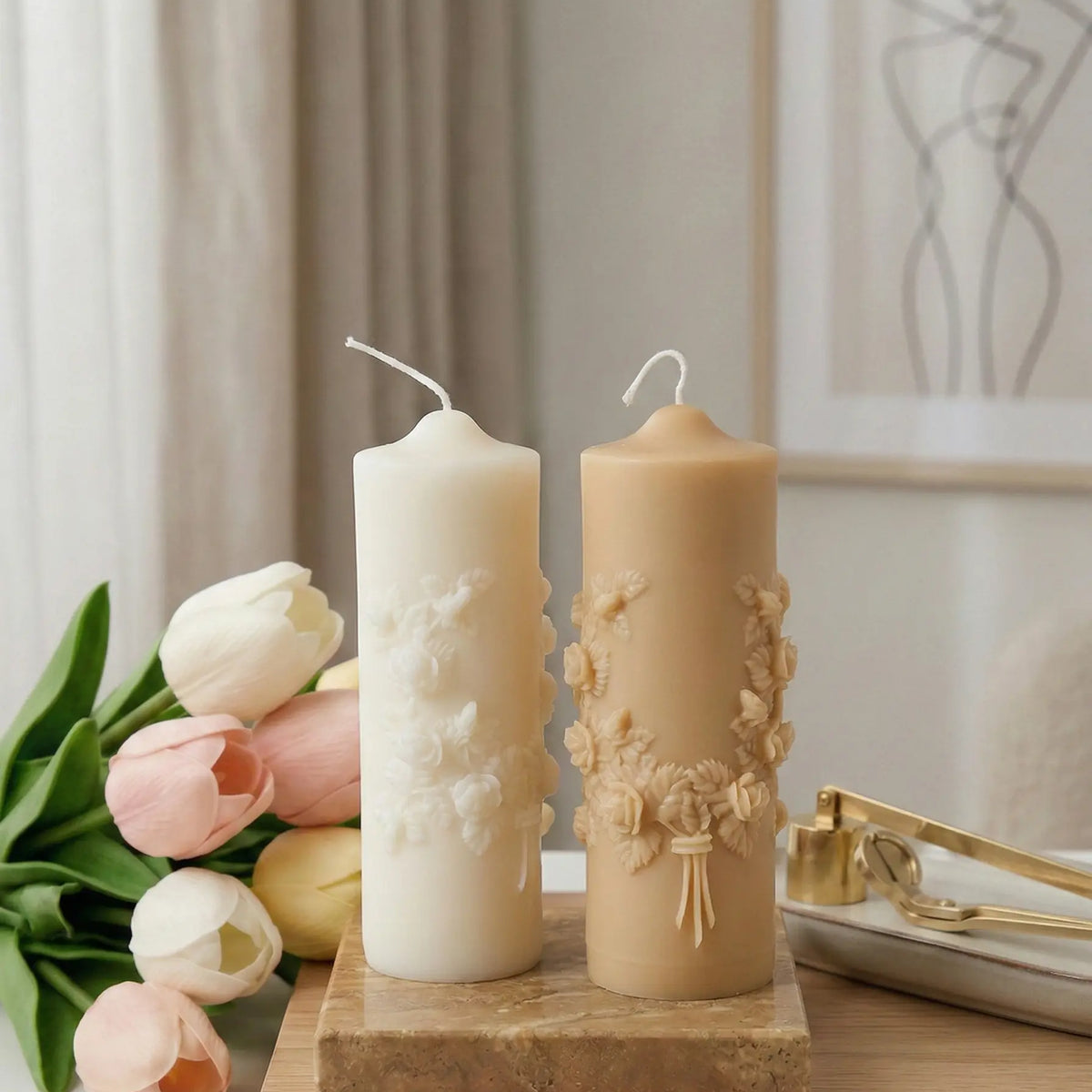 Floral Pillar Scented Candle | Handmade Home Decor