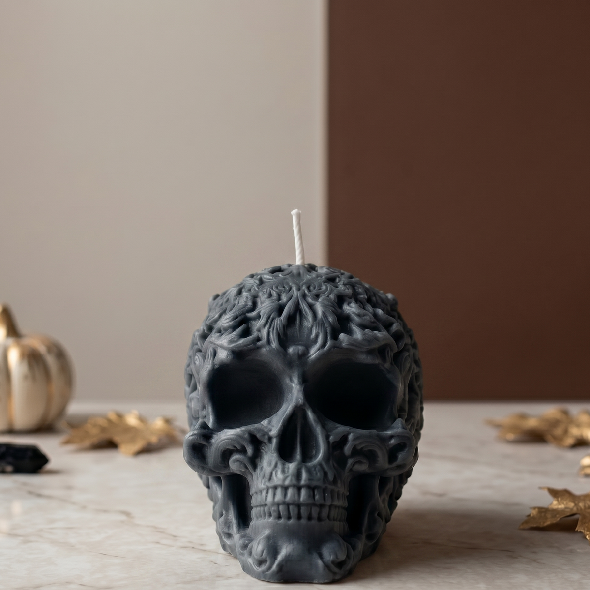 Floral Skull Candle | Gothic Soy Wax - handmade home fragrance gift