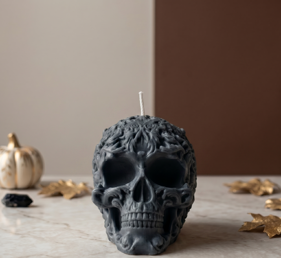 Floral Skull Candle | Gothic Soy Wax - handmade home fragrance gift