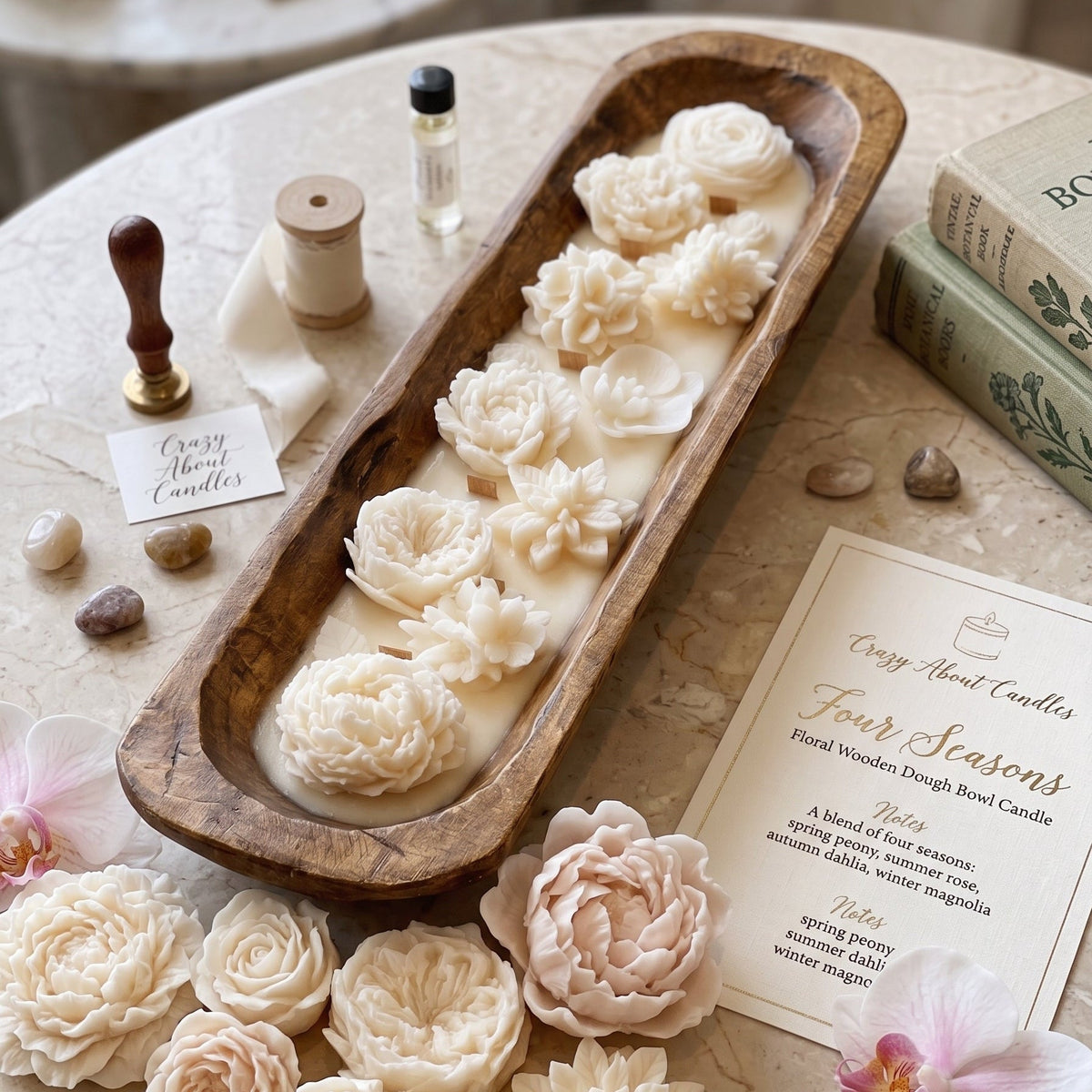 Four Seasons Floral Dough Bowl Candle - handmade home fragrance gift