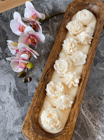Four Seasons Floral Wooden Dough Bowl Candle - handmade home fragrance gift