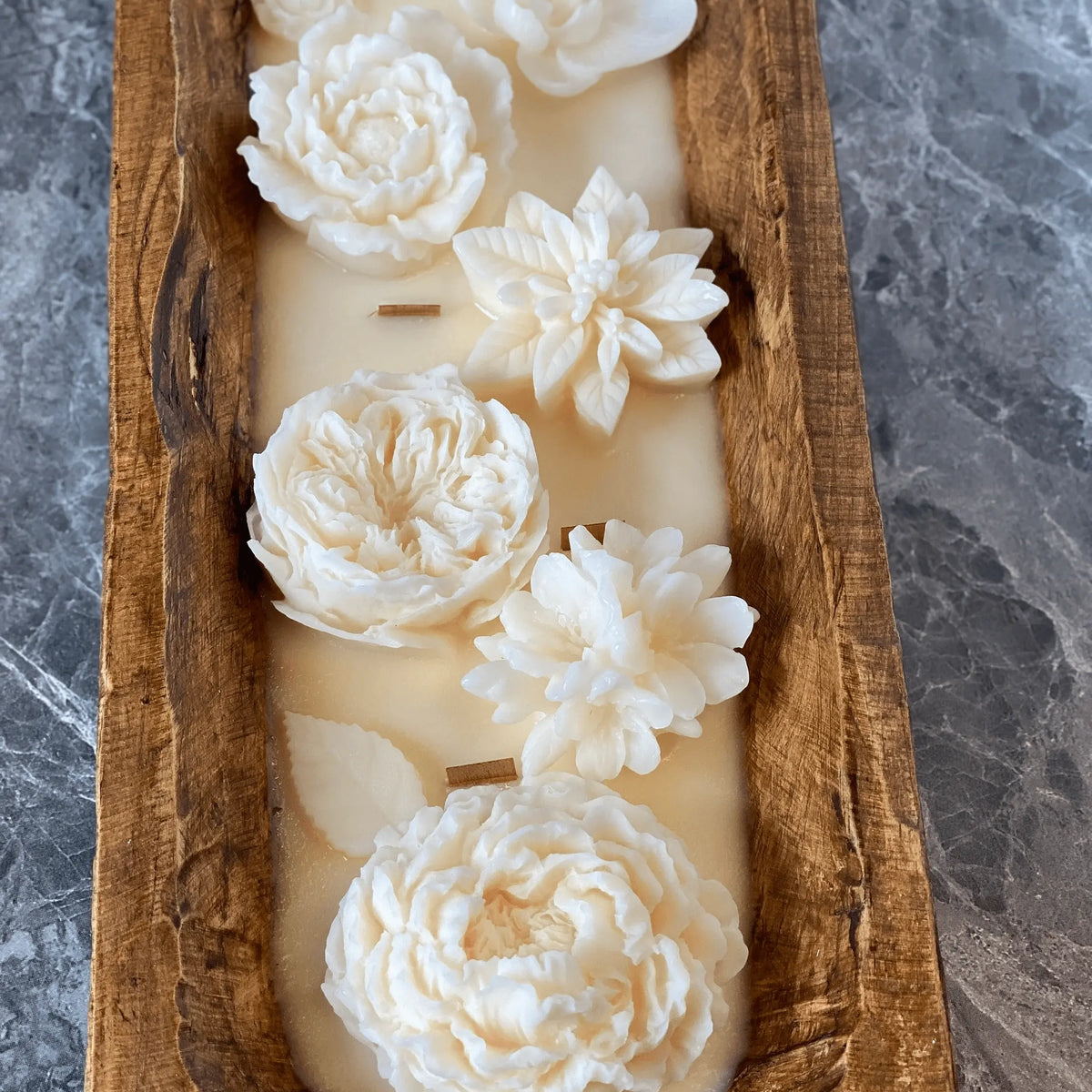 Four Seasons Floral Wooden Dough Bowl Candle - handmade home fragrance gift