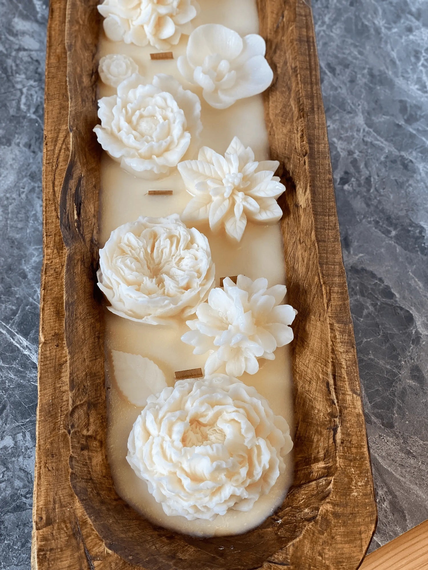 Four Seasons Floral Wooden Dough Bowl Candle - handmade home fragrance gift