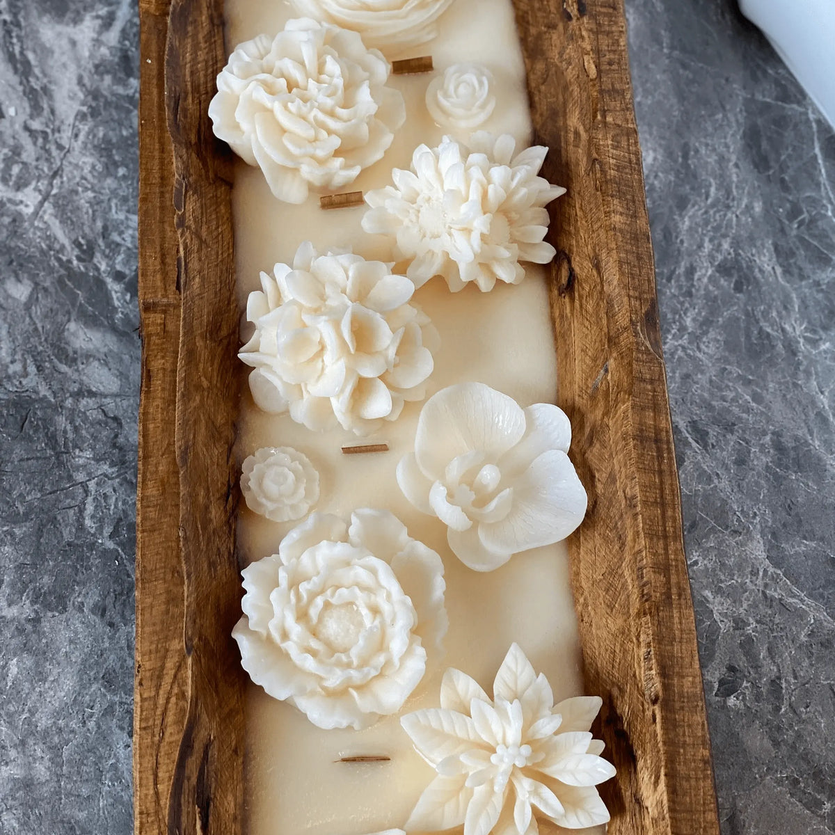 Four Seasons Floral Wooden Dough Bowl Candle - handmade home fragrance gift